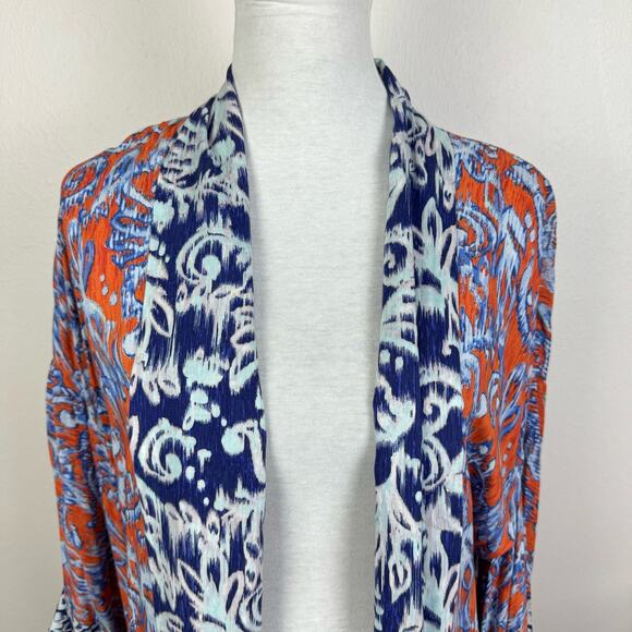 BCBGMaxazria | Tildie XS/S Blue Orange Ikat Print Oversized Open Kimono Cardigan - Picture 5 of 12